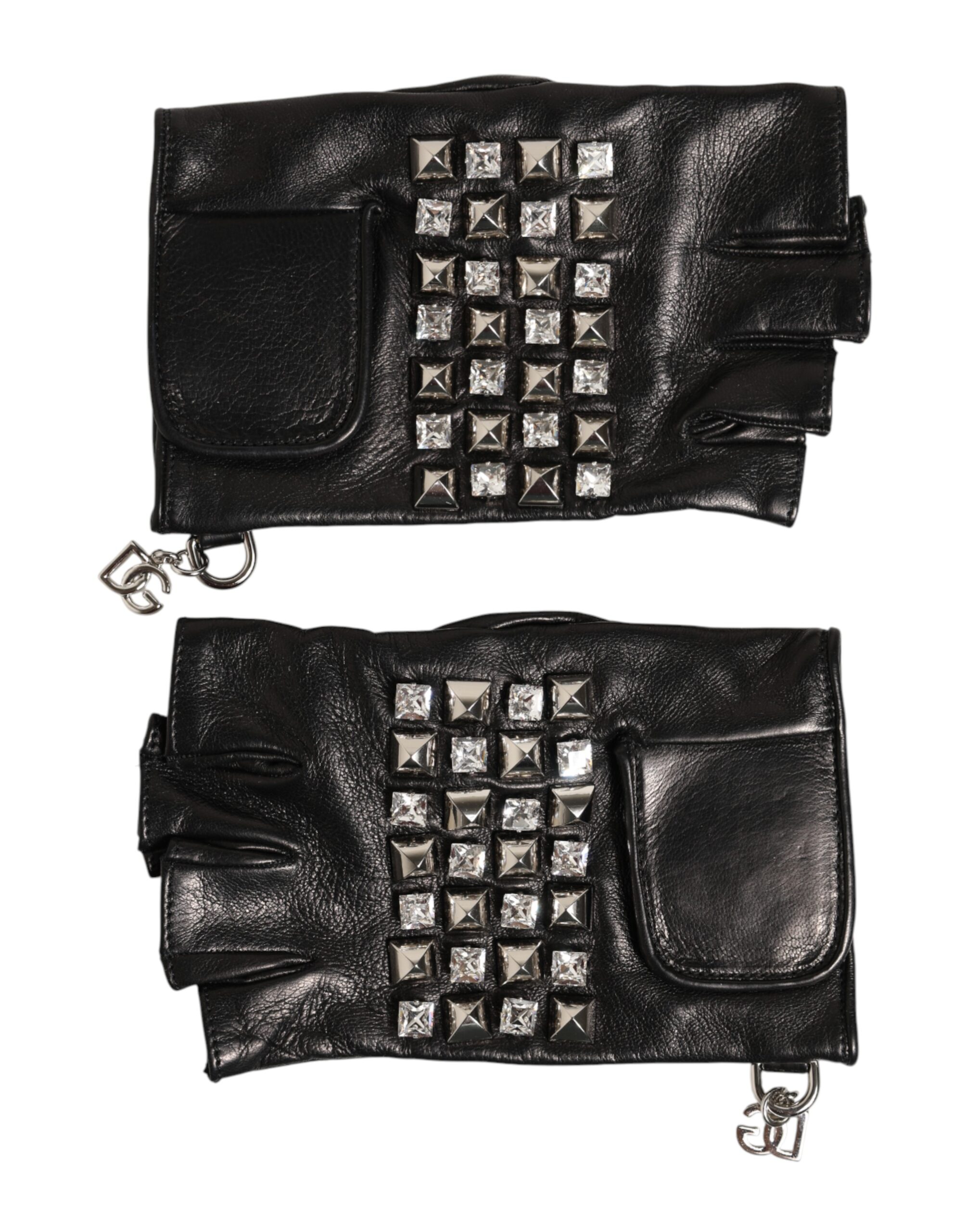 Dolce & Gabbana Black Leather Studded Fingerless Hand Mitten Men Gloves - Image 2