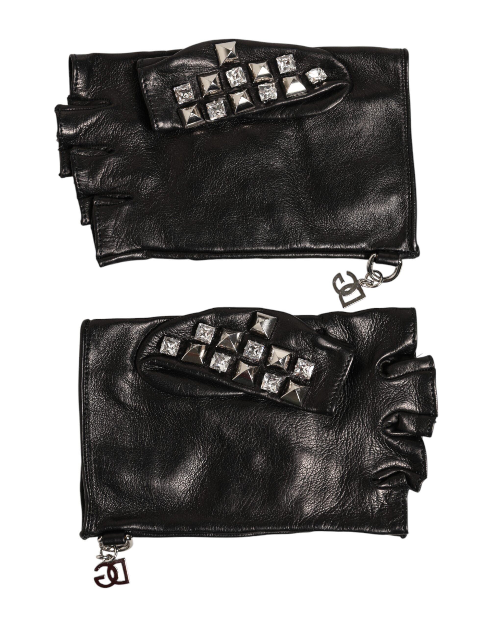 Dolce & Gabbana Black Leather Studded Fingerless Hand Mitten Men Gloves - Image 3