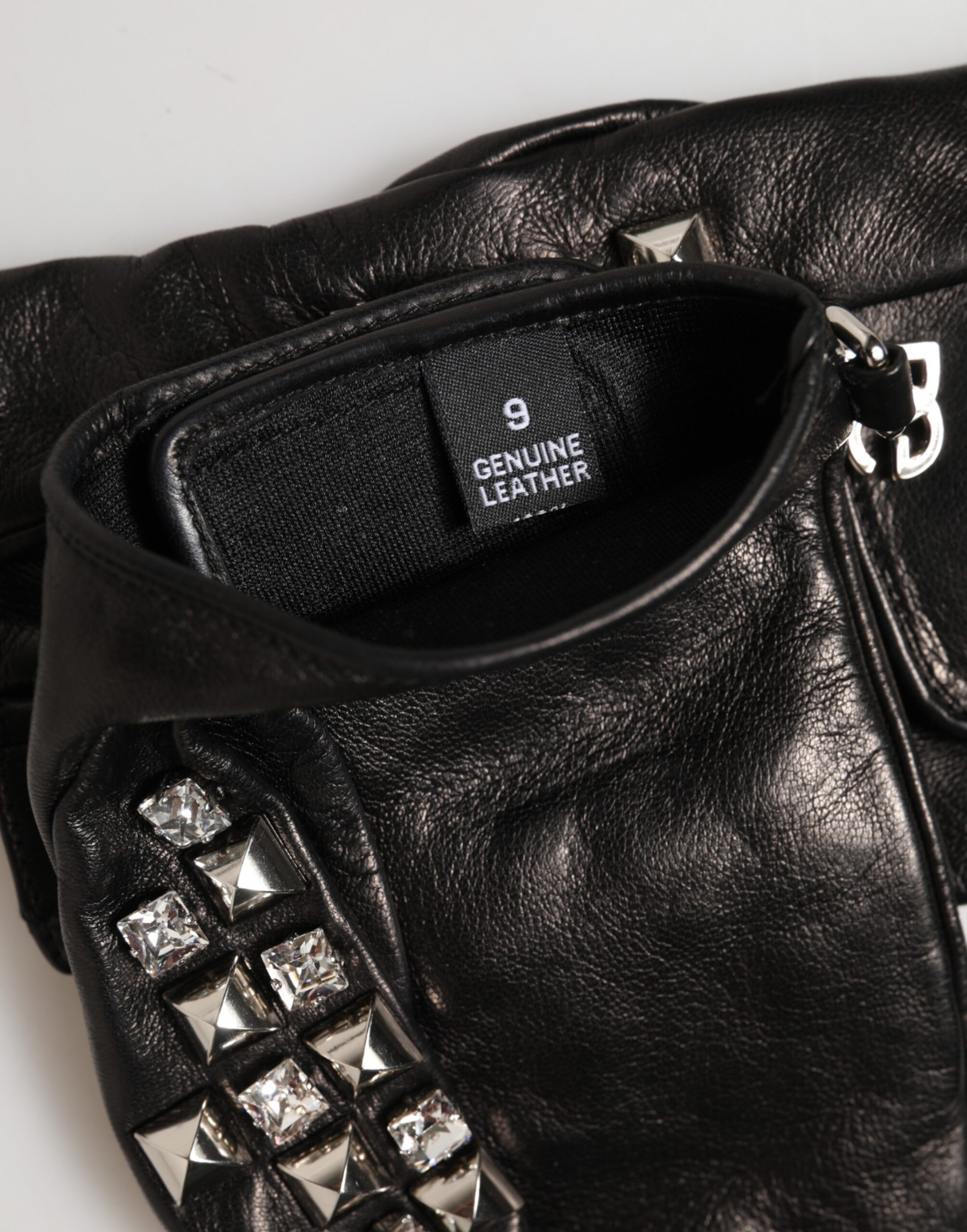 Dolce & Gabbana Black Leather Studded Fingerless Hand Mitten Men Gloves - Image 5
