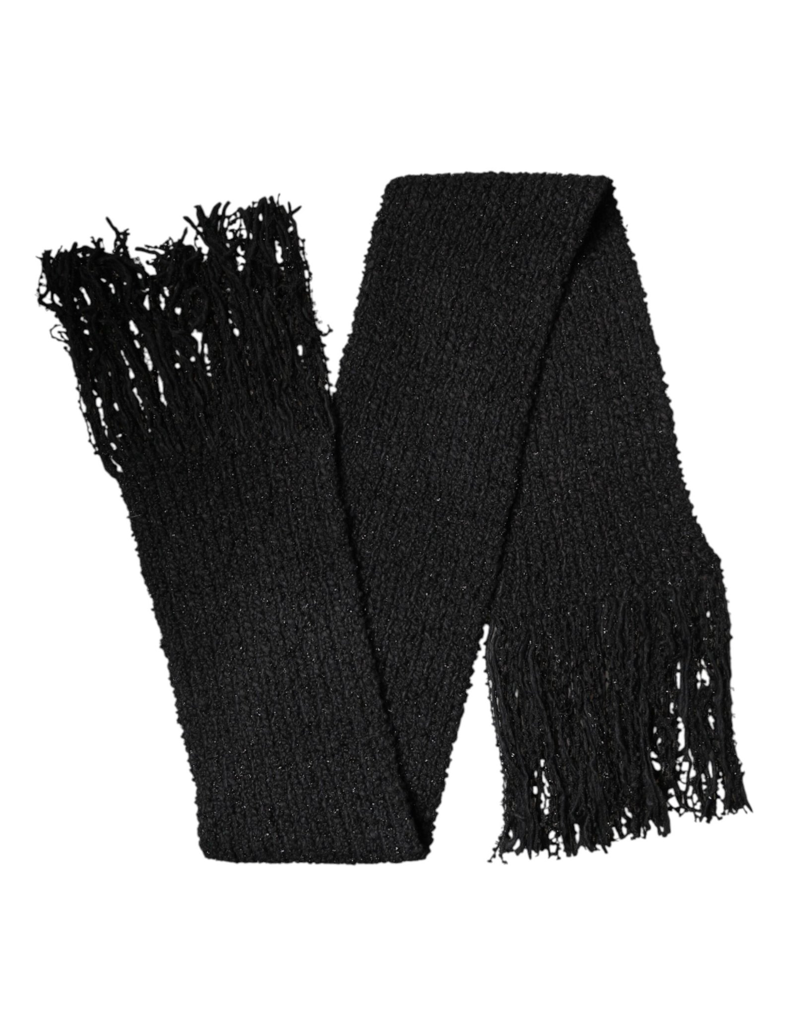 Dolce & Gabbana Black Cashmere Knit Shawl Fringes Scarf - Image 2